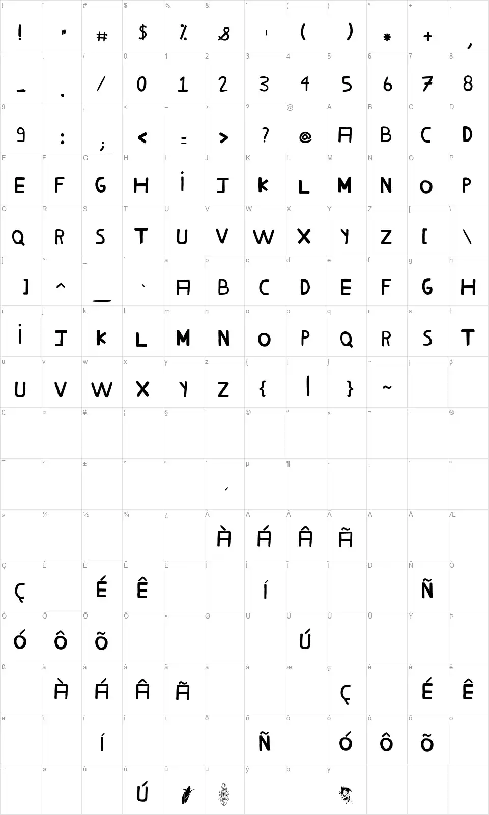 Milho Cozidofont character map
