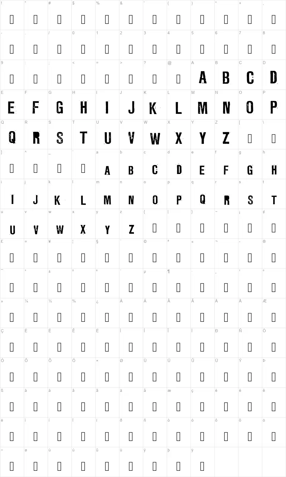 Ministry Of Fontsfont character map