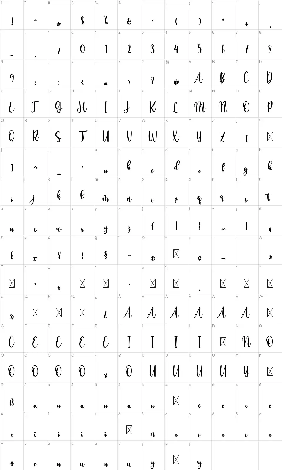 Miss Arrowfont character map