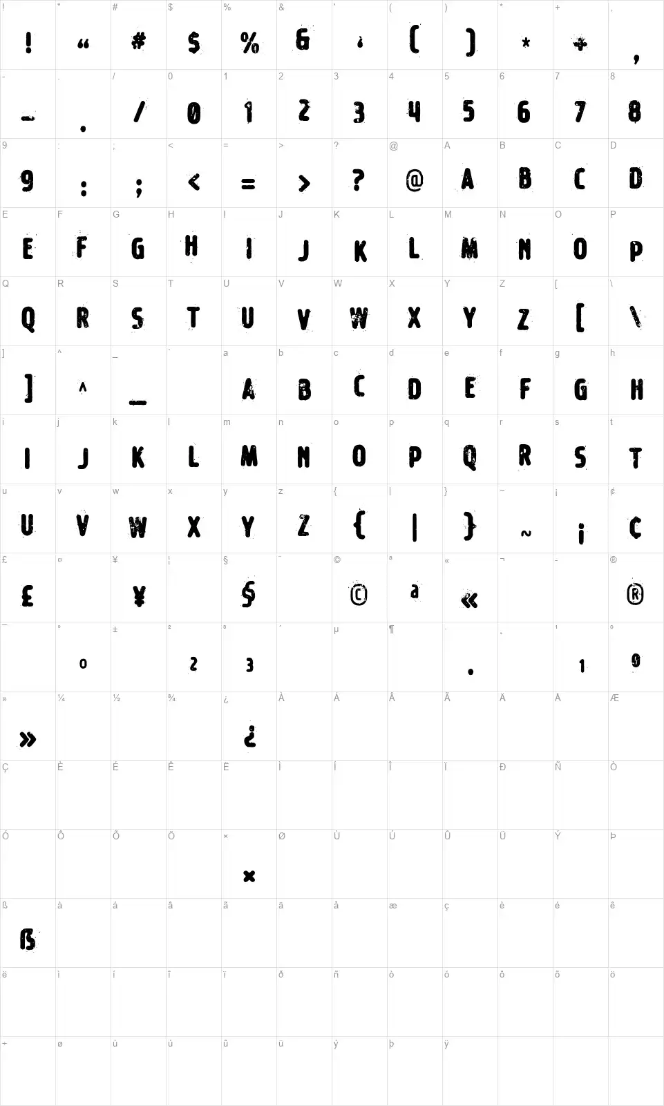 Mistage Capsfont character map