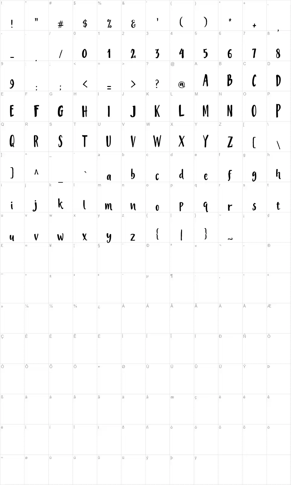 Mistery Fontfont character map