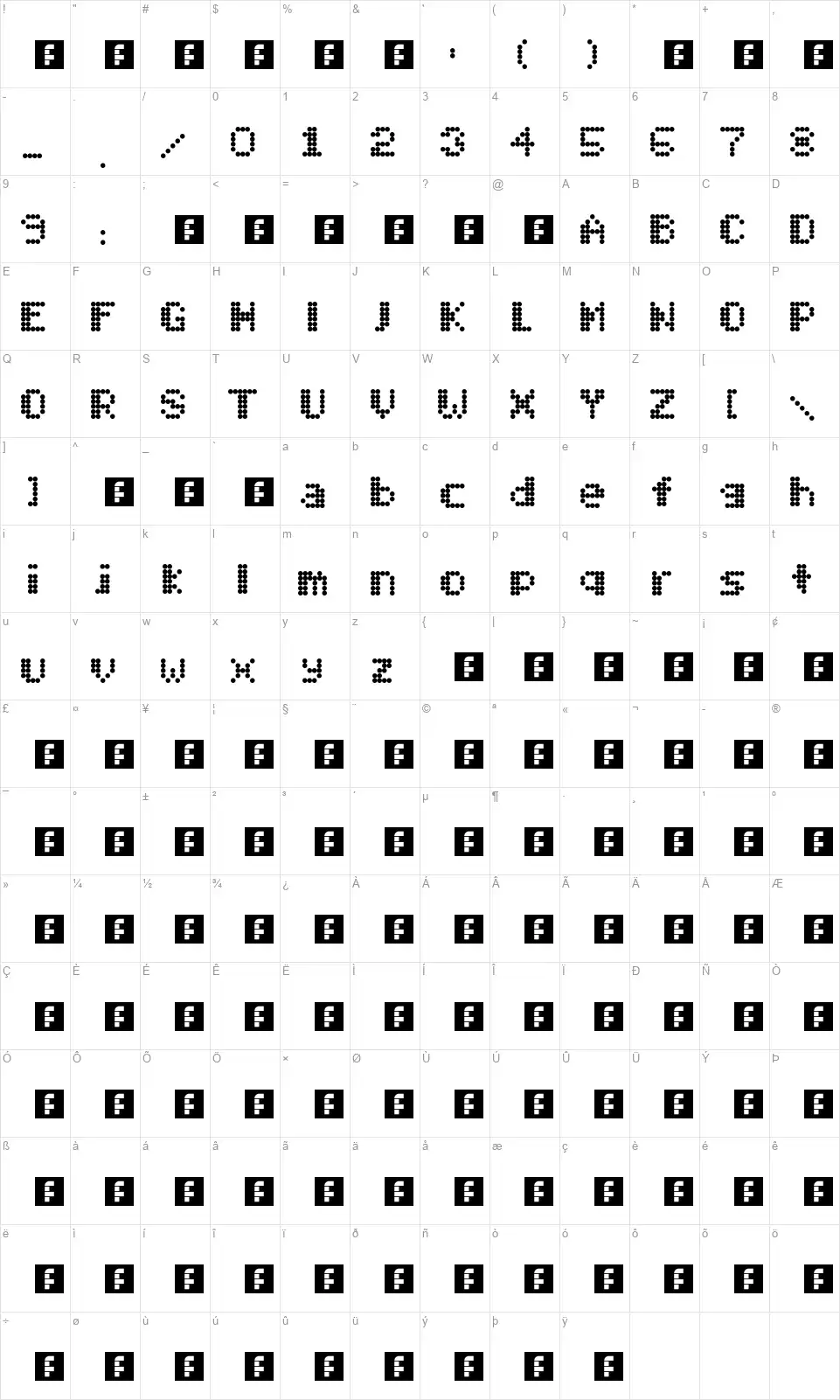 Mobitec 6x6font character map