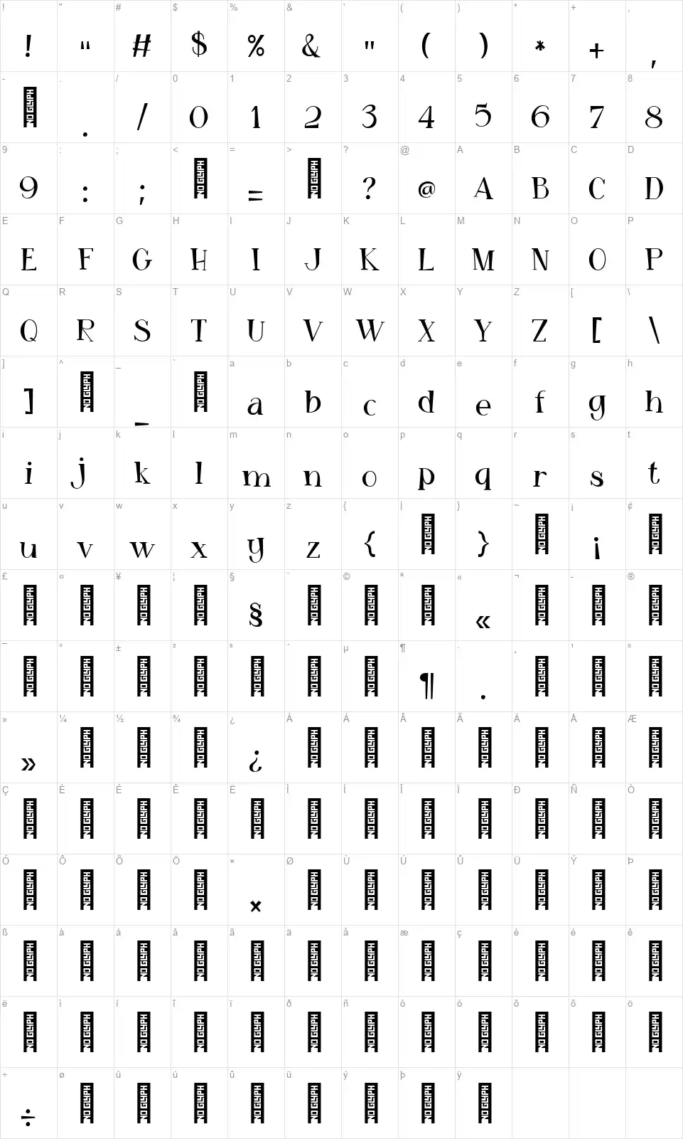 Monday Coldnessfont character map