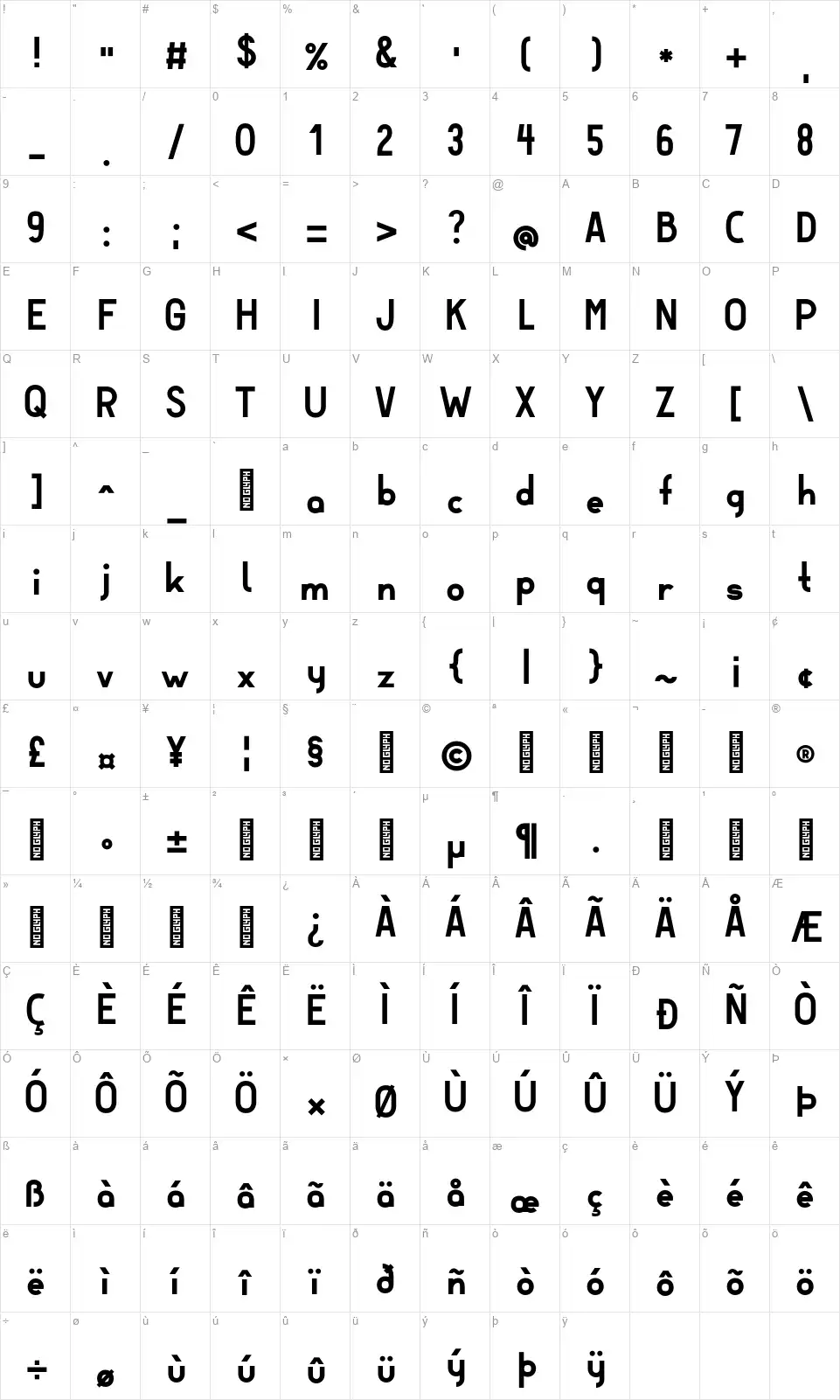 Montebellofont character map