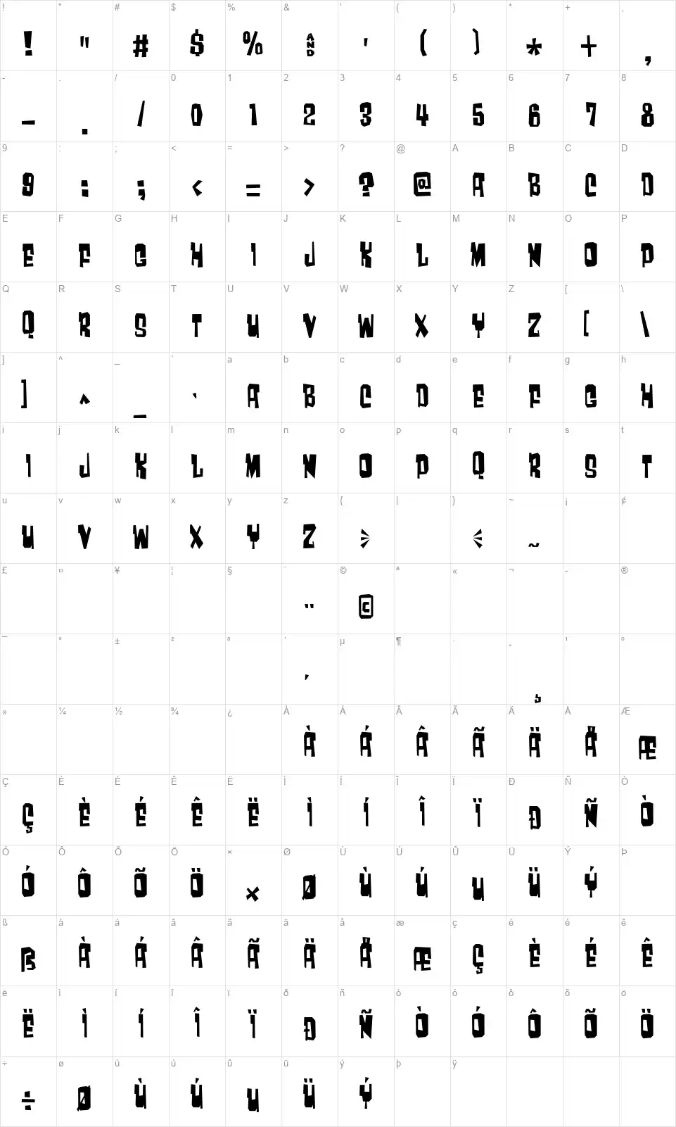 Much too loudfont character map