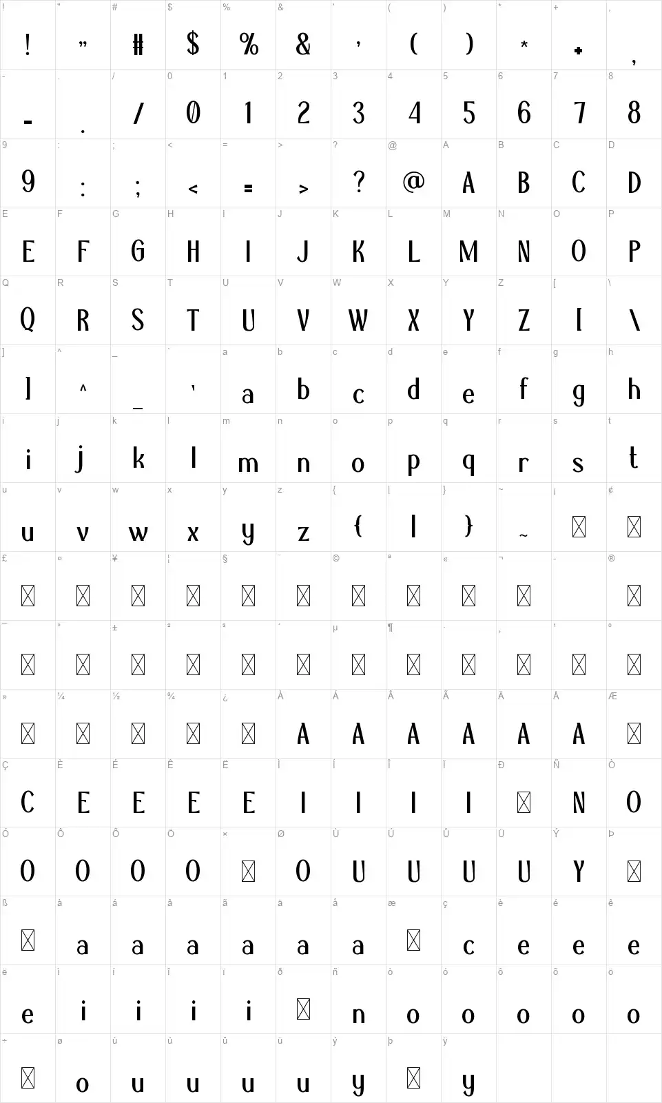 MUNOCHfont character map