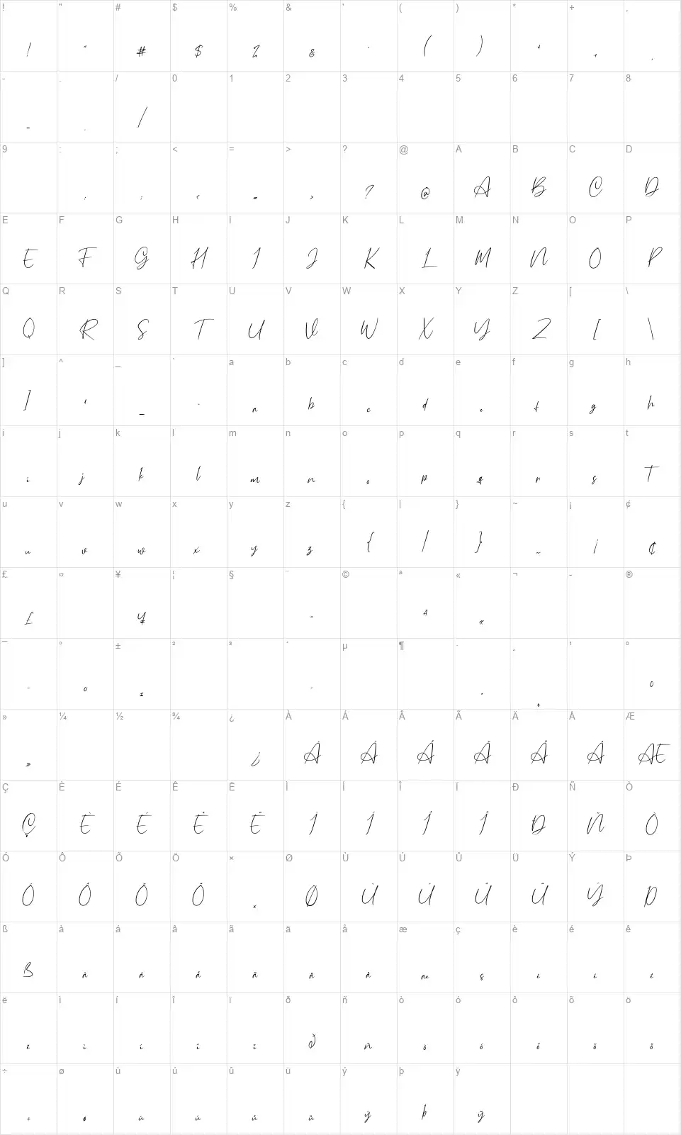 My Autumnfont character map