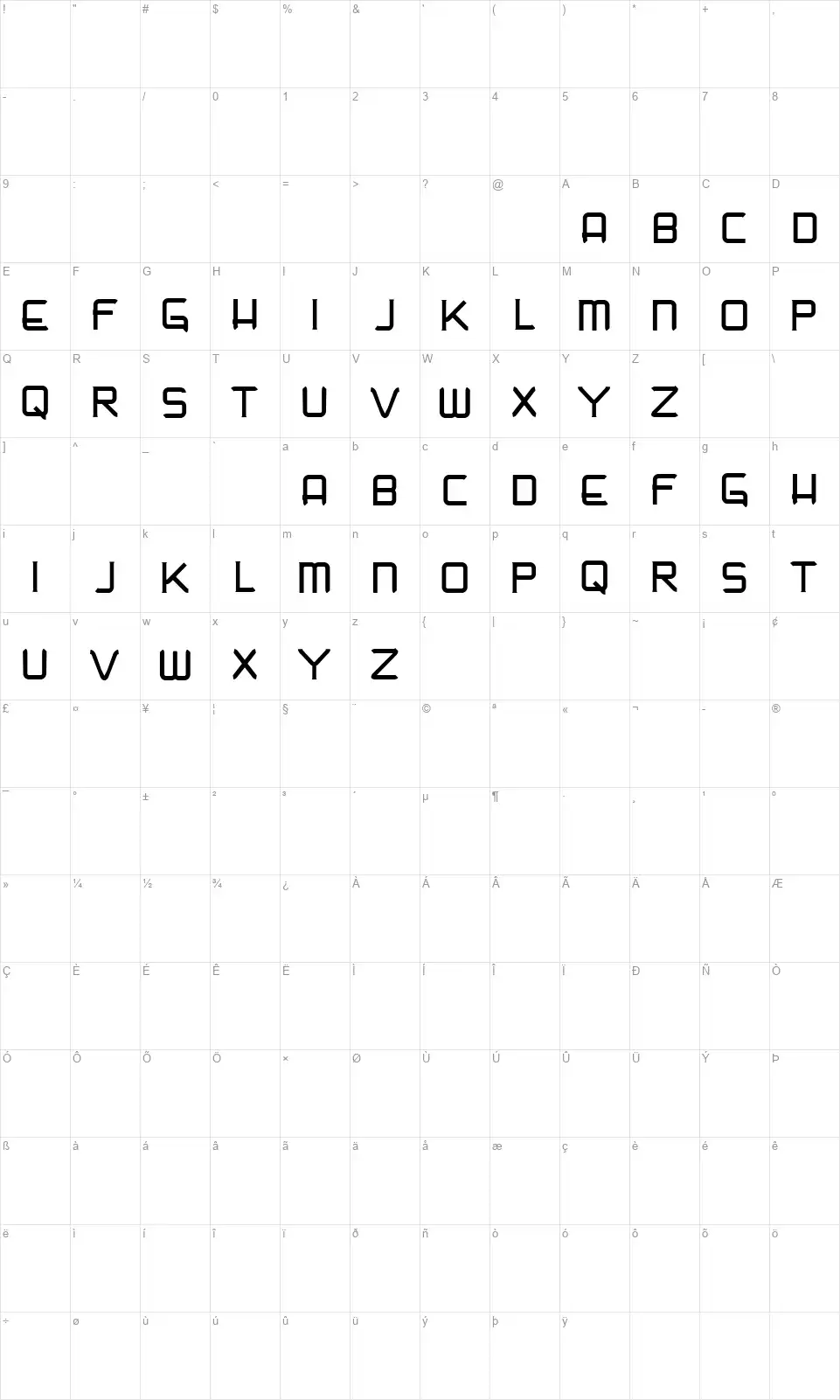 Nadirfont character map