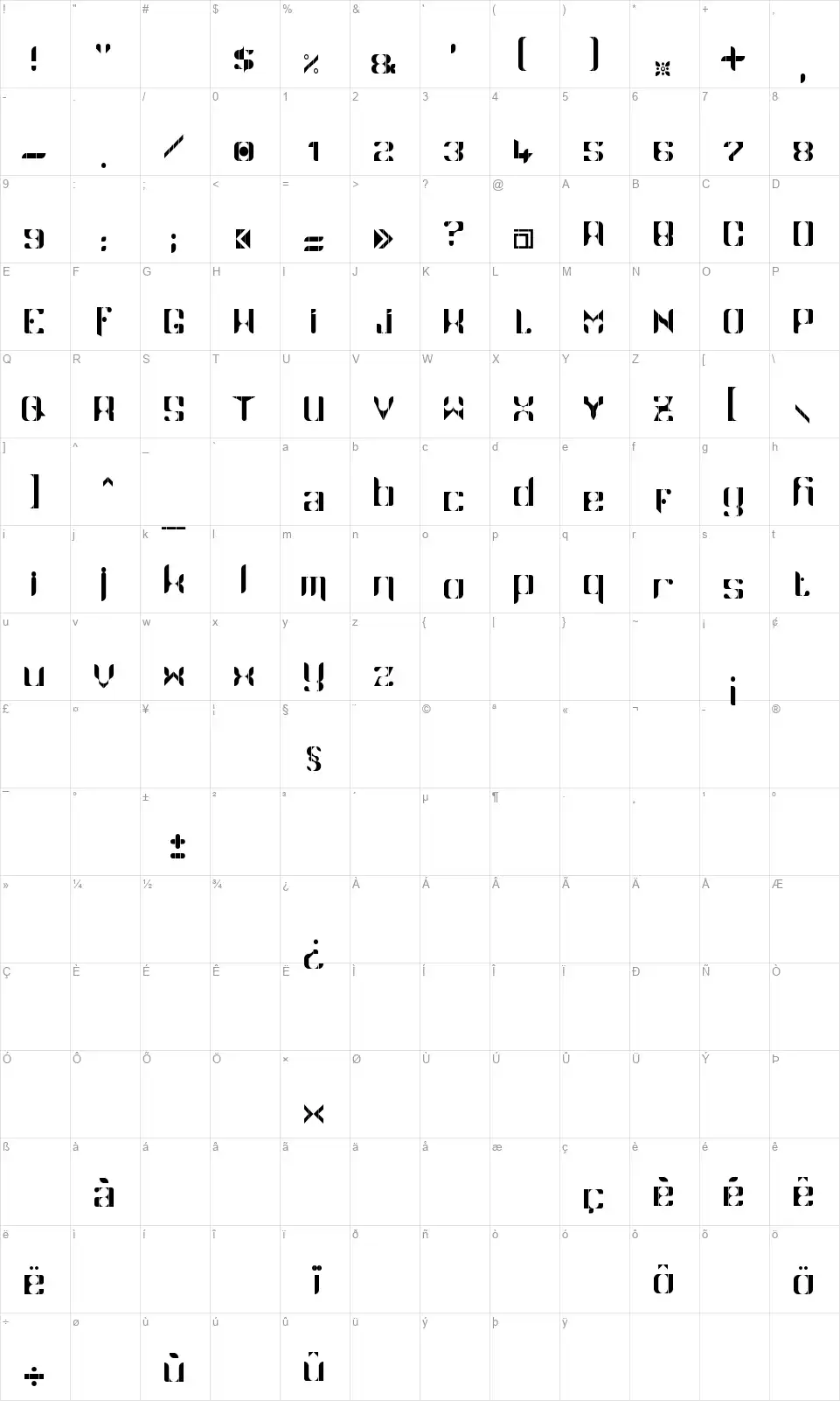 Namaskarfont character map