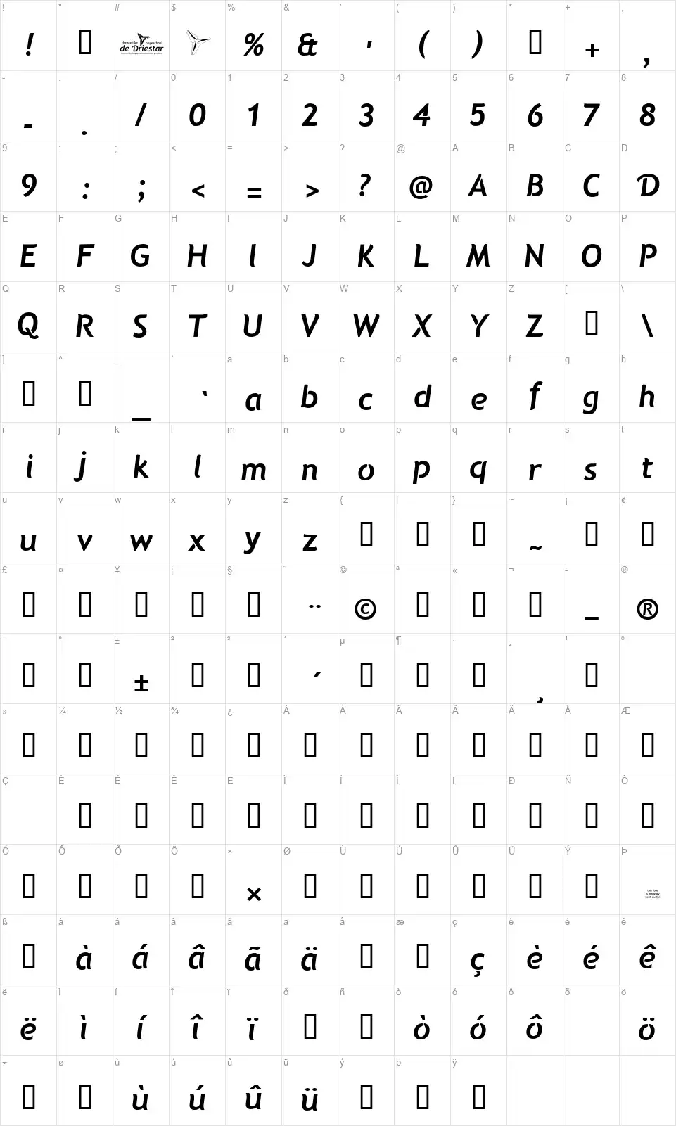 Natzilinofont character map