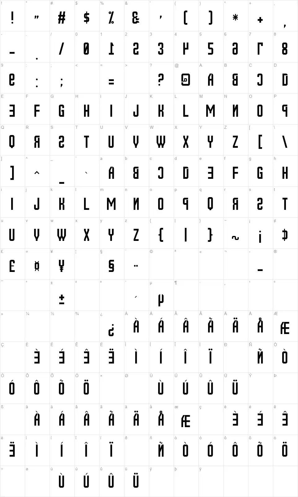 New Russia 2108 Stfont character map