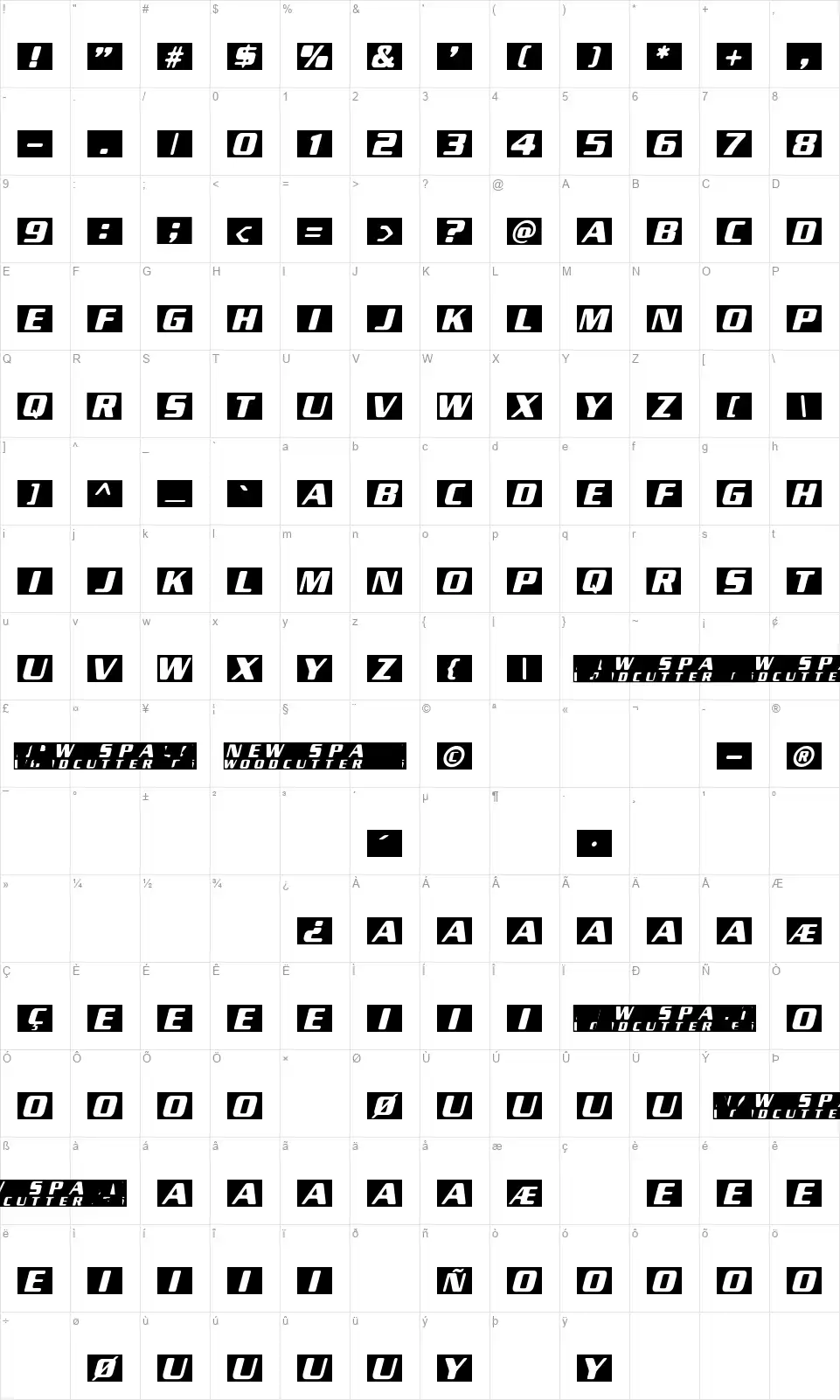 New Spacefont character map