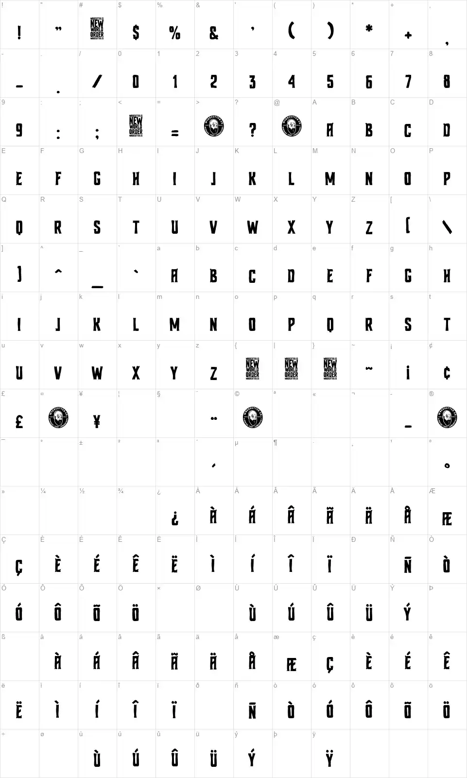 New World Orderfont character map
