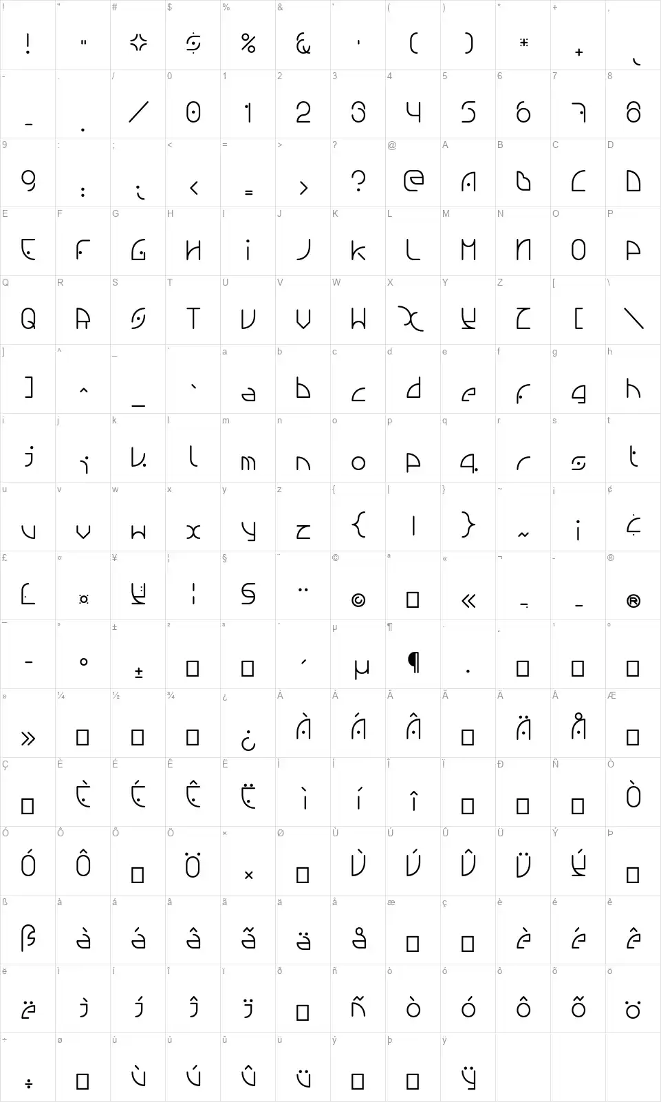 NGfontfont character map