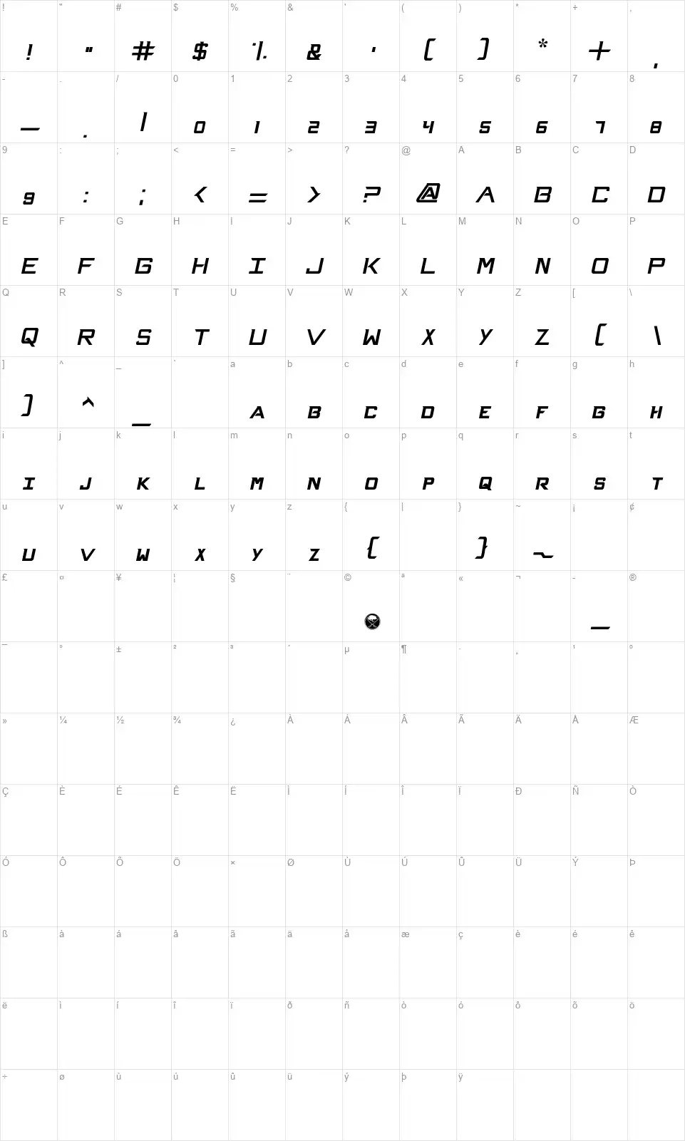 NHL Sabresfont character map