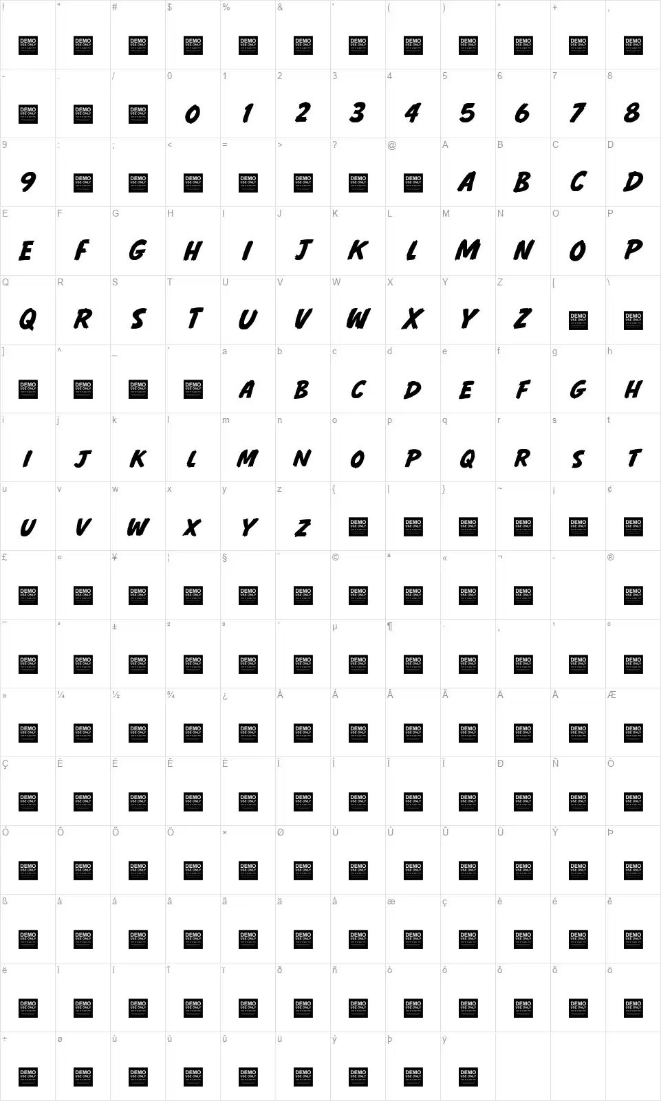 Night Shiftfont character map