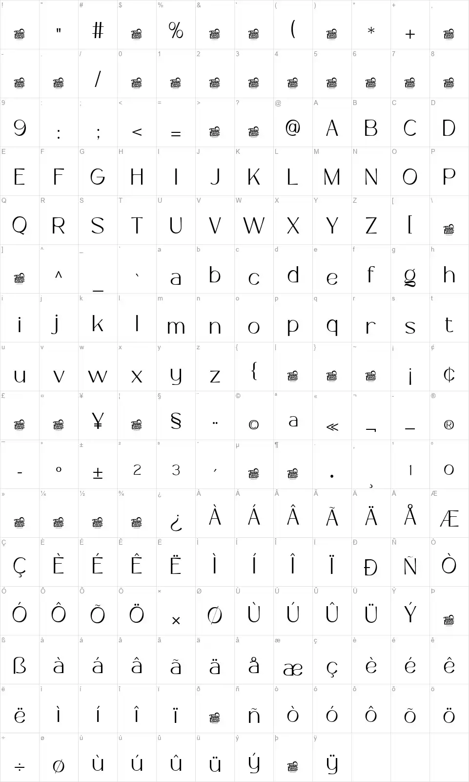 Niravakafont character map