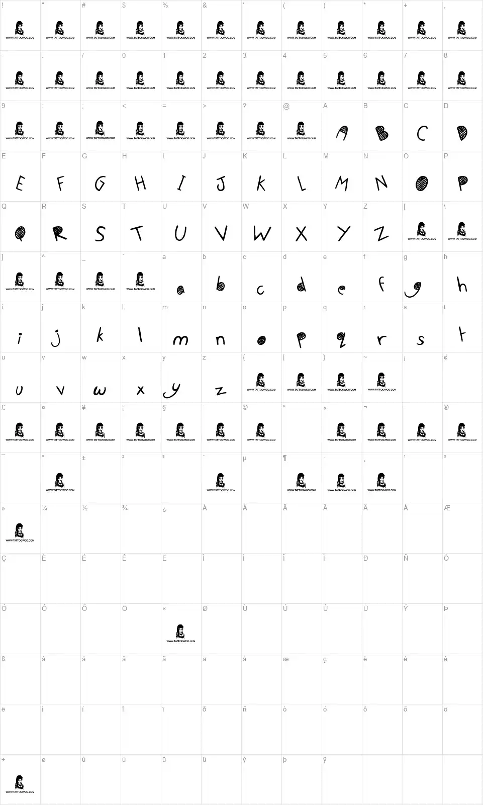 No Talking Allowed font character map