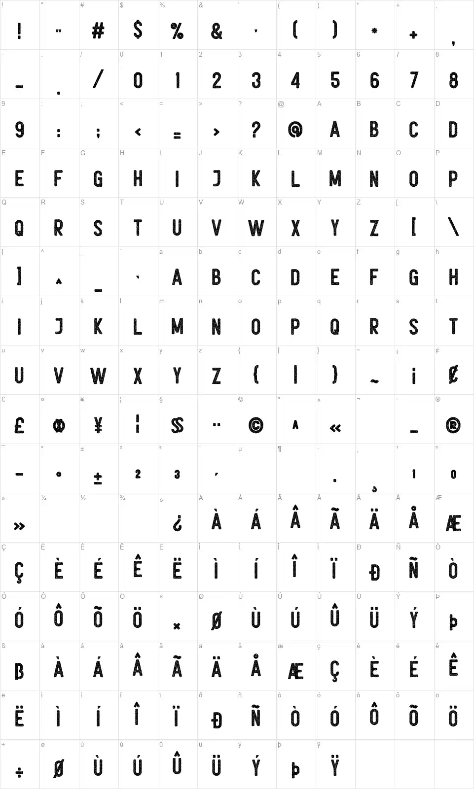 Noctura Sansfont character map
