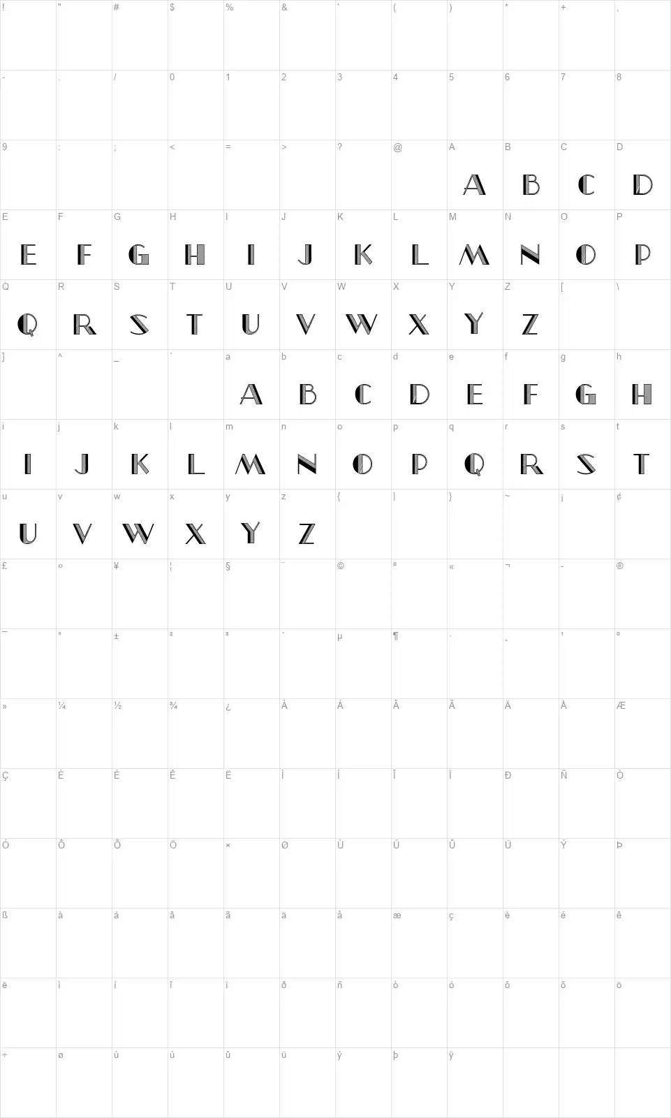 North Borderfont character map