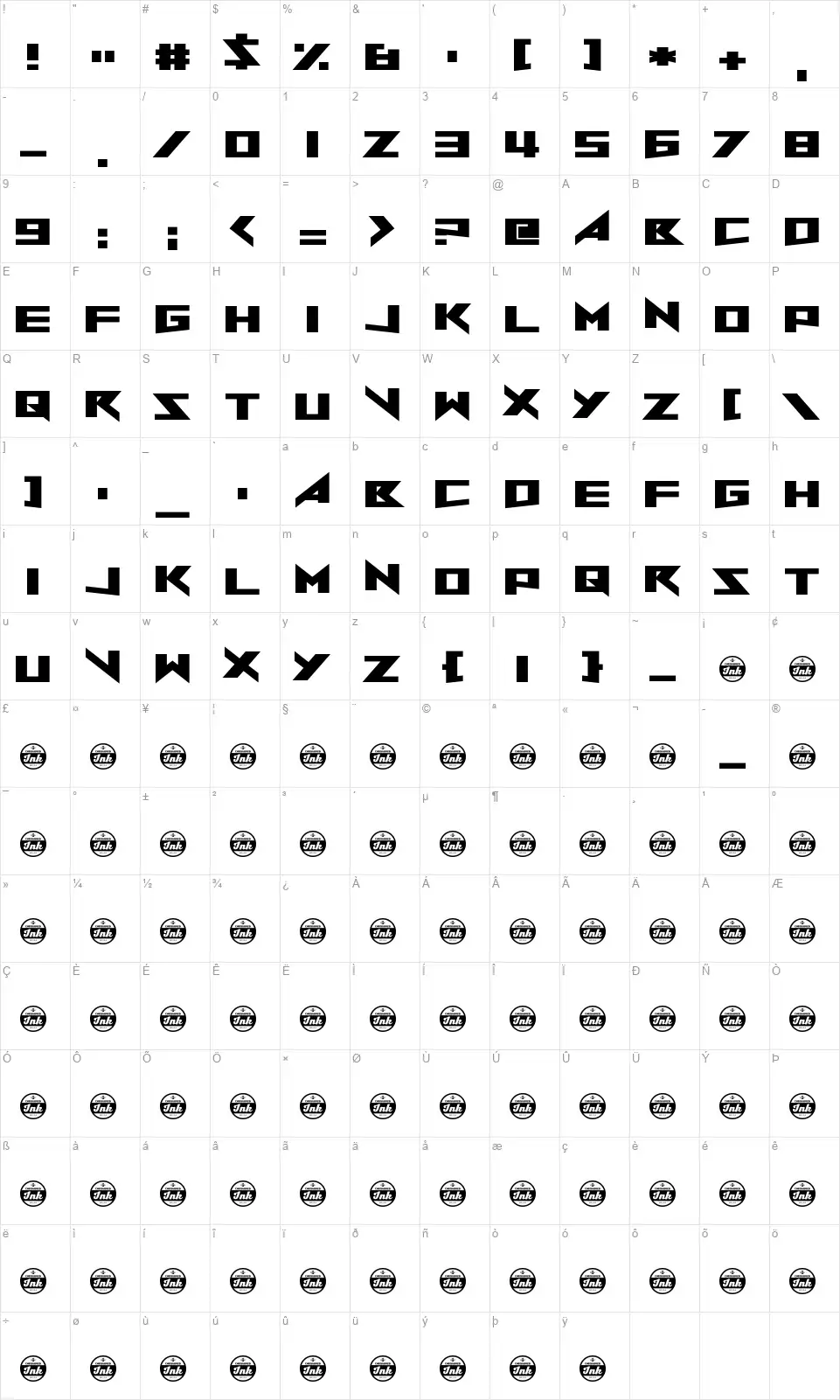 North to Southfont character map