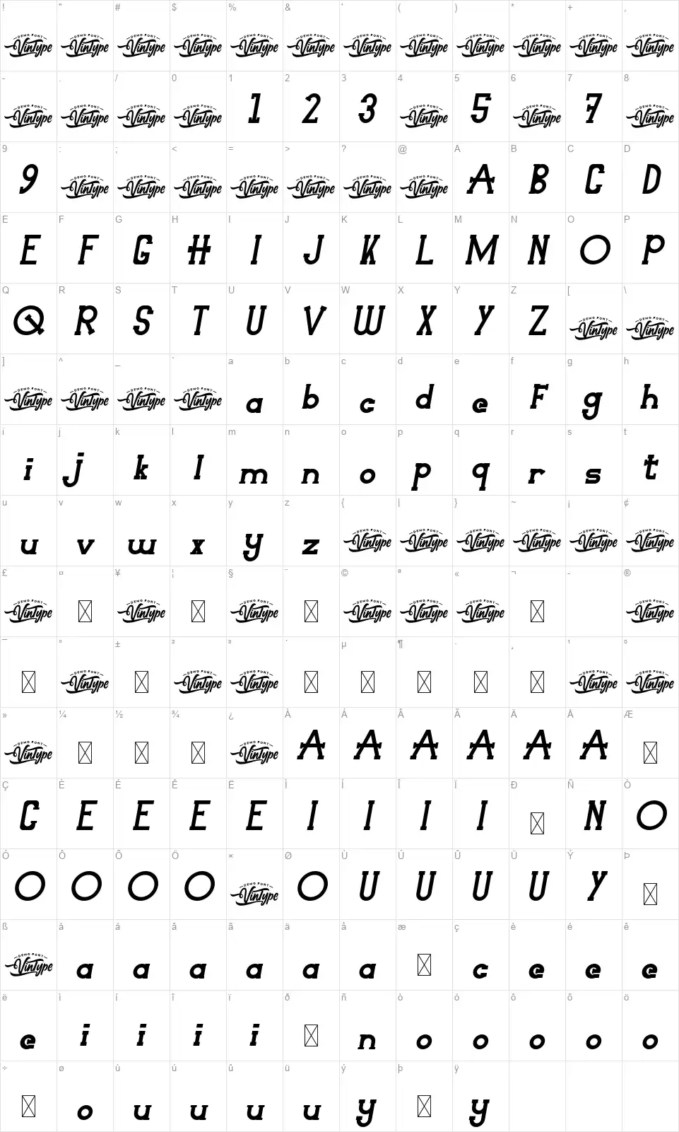 Not Wantedfont character map