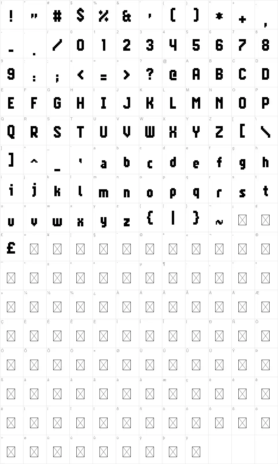 Notalot60font character map