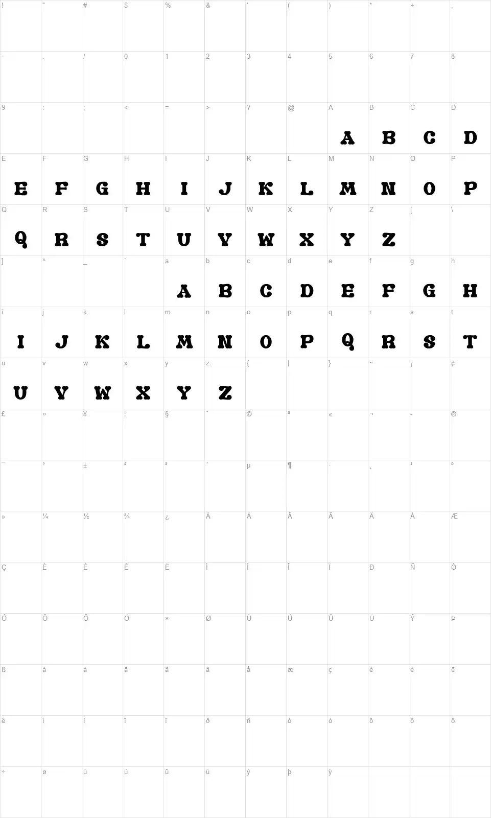Old Book Gfont character map