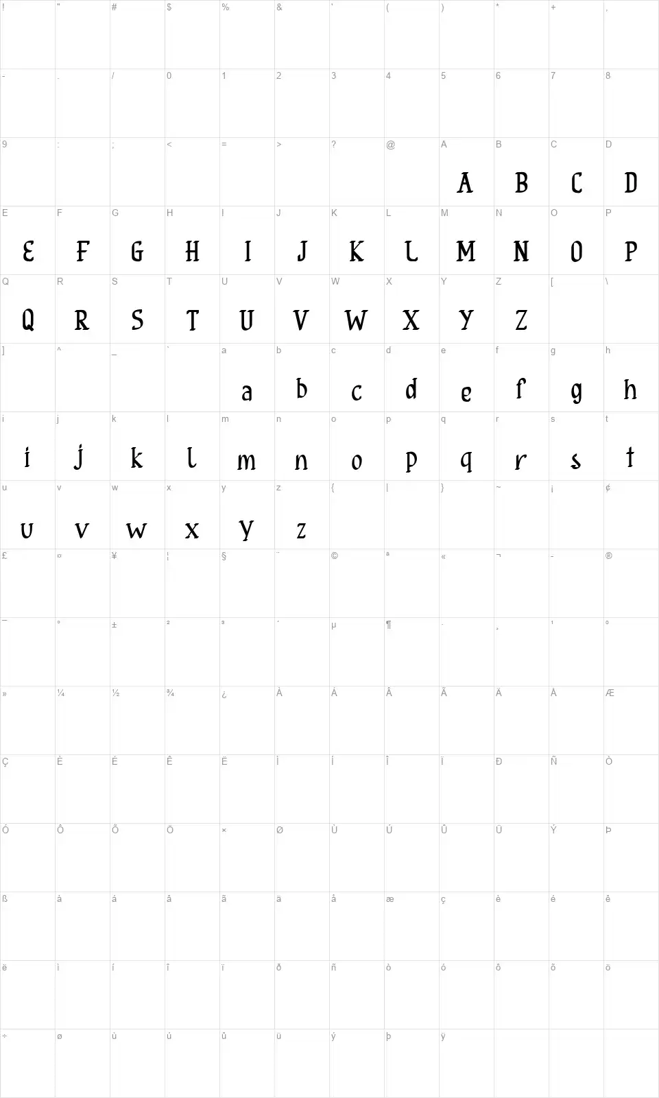 Oliosfont character map