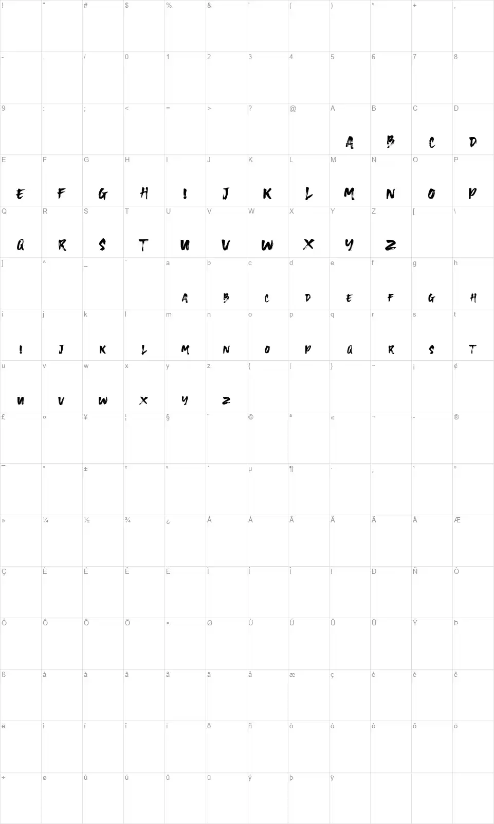 One Brushfont character map