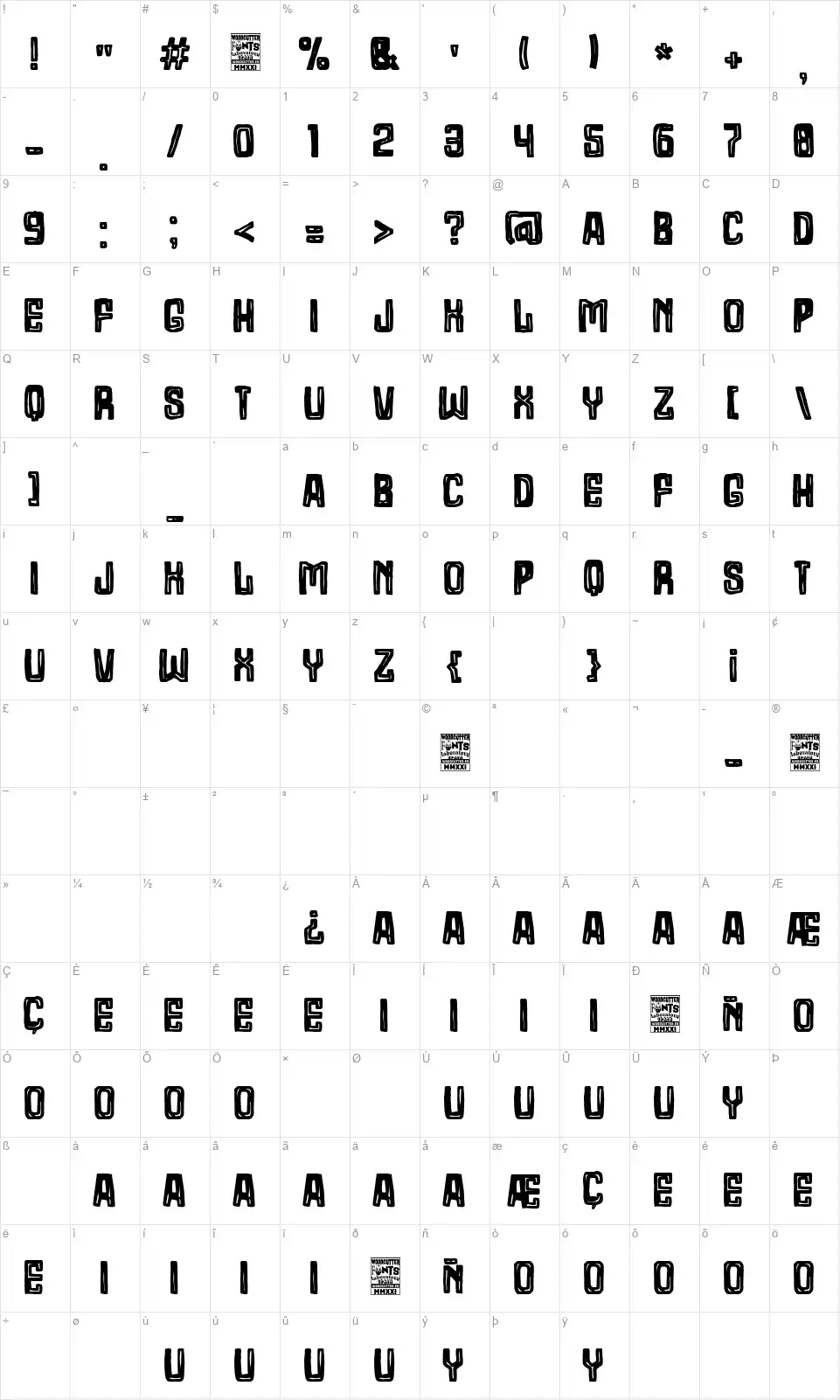 Orange Bunker 42font character map