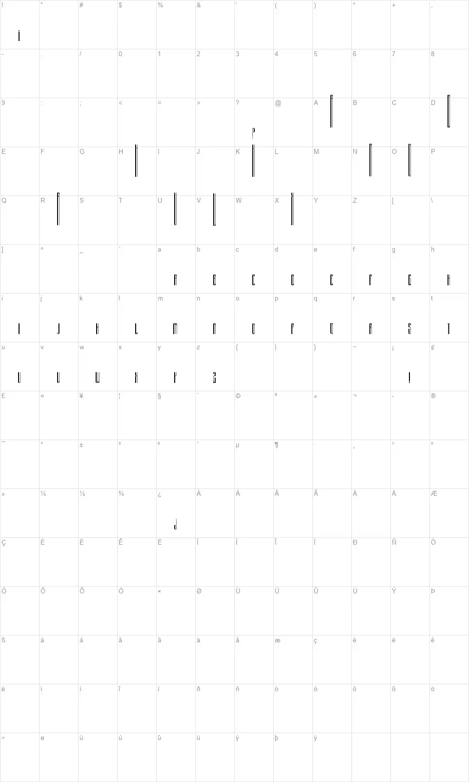 Organixfont character map