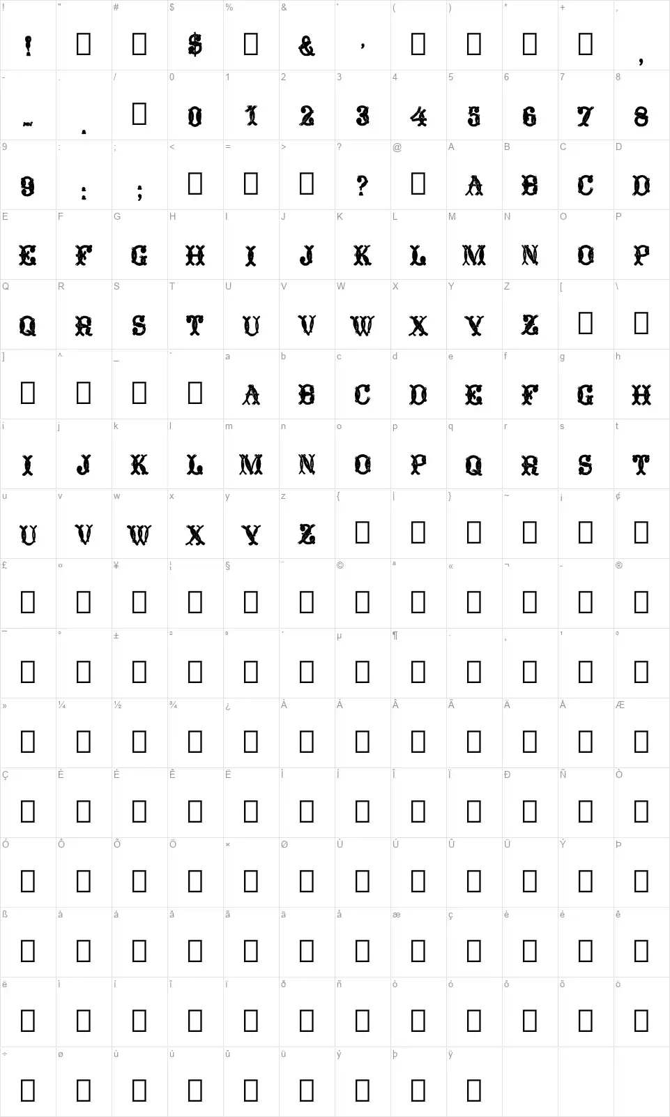 Ornamented, No. 1055font character map