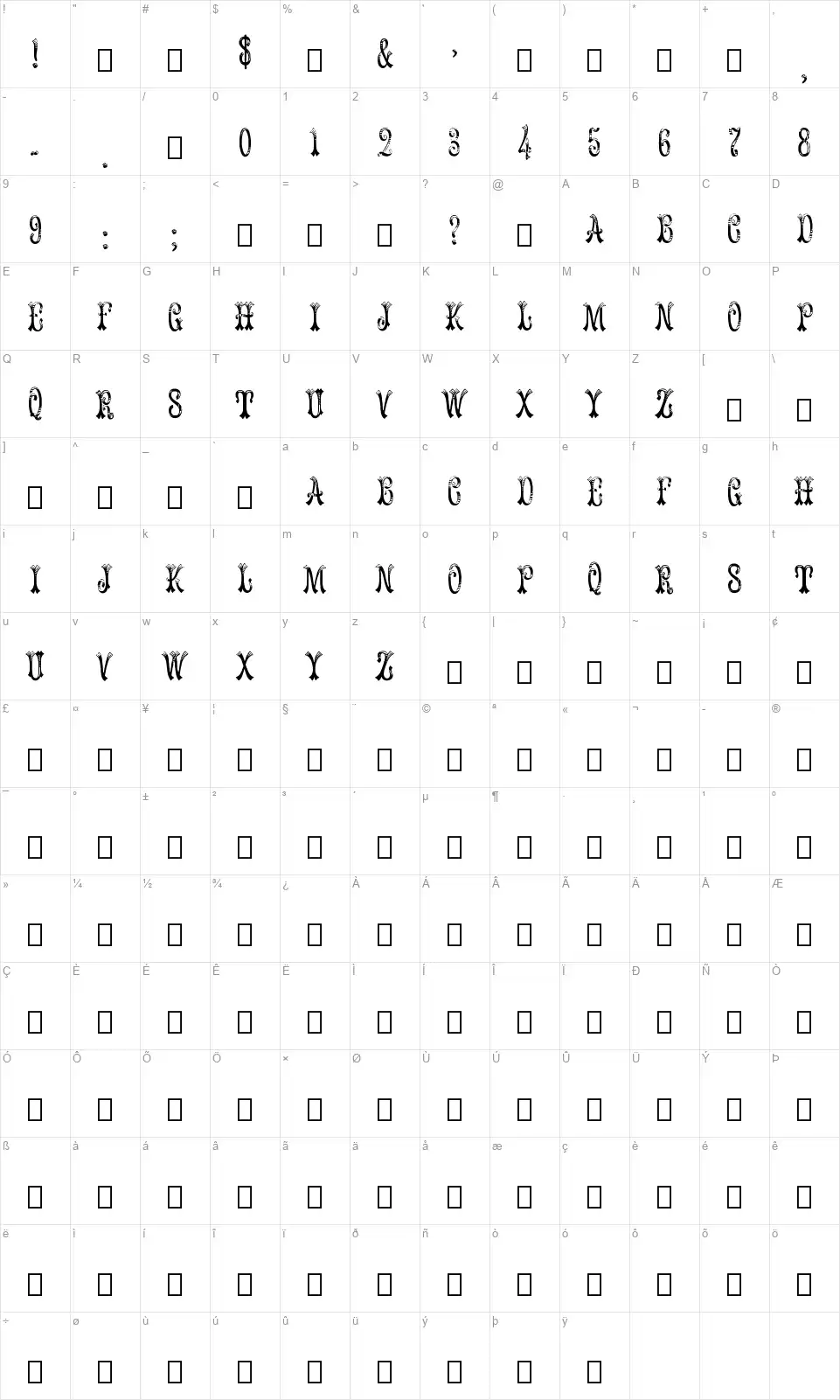 Ornamented, No. 1056 Map Ornamented, No. 1056font character map