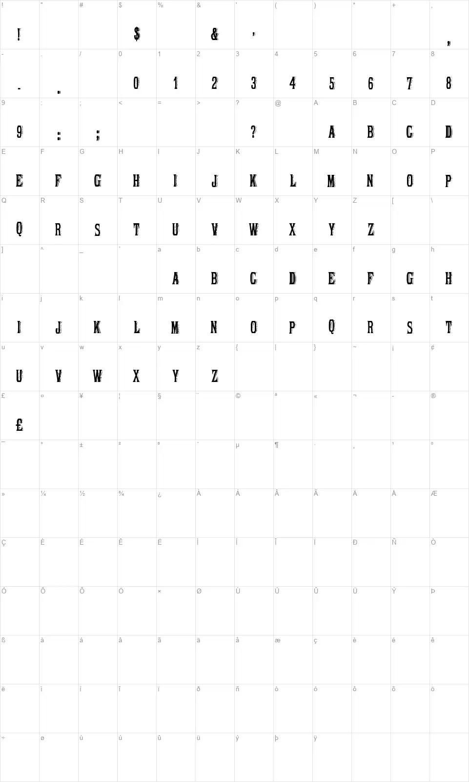 Ornamented, No. 1076font character map