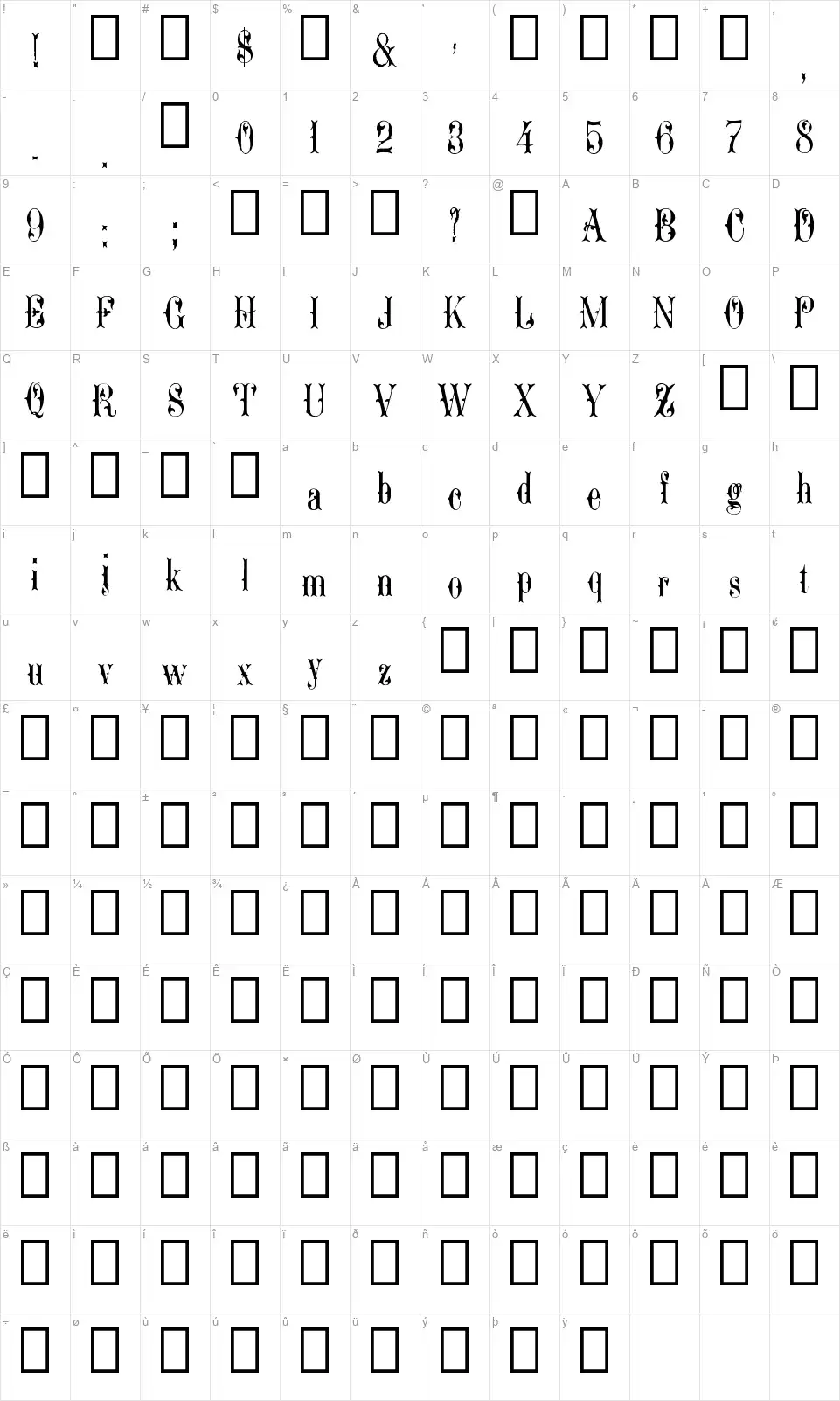 Ornamented, No. 1543 Mapa de caracteres Ornamented, No. 1543font character map
