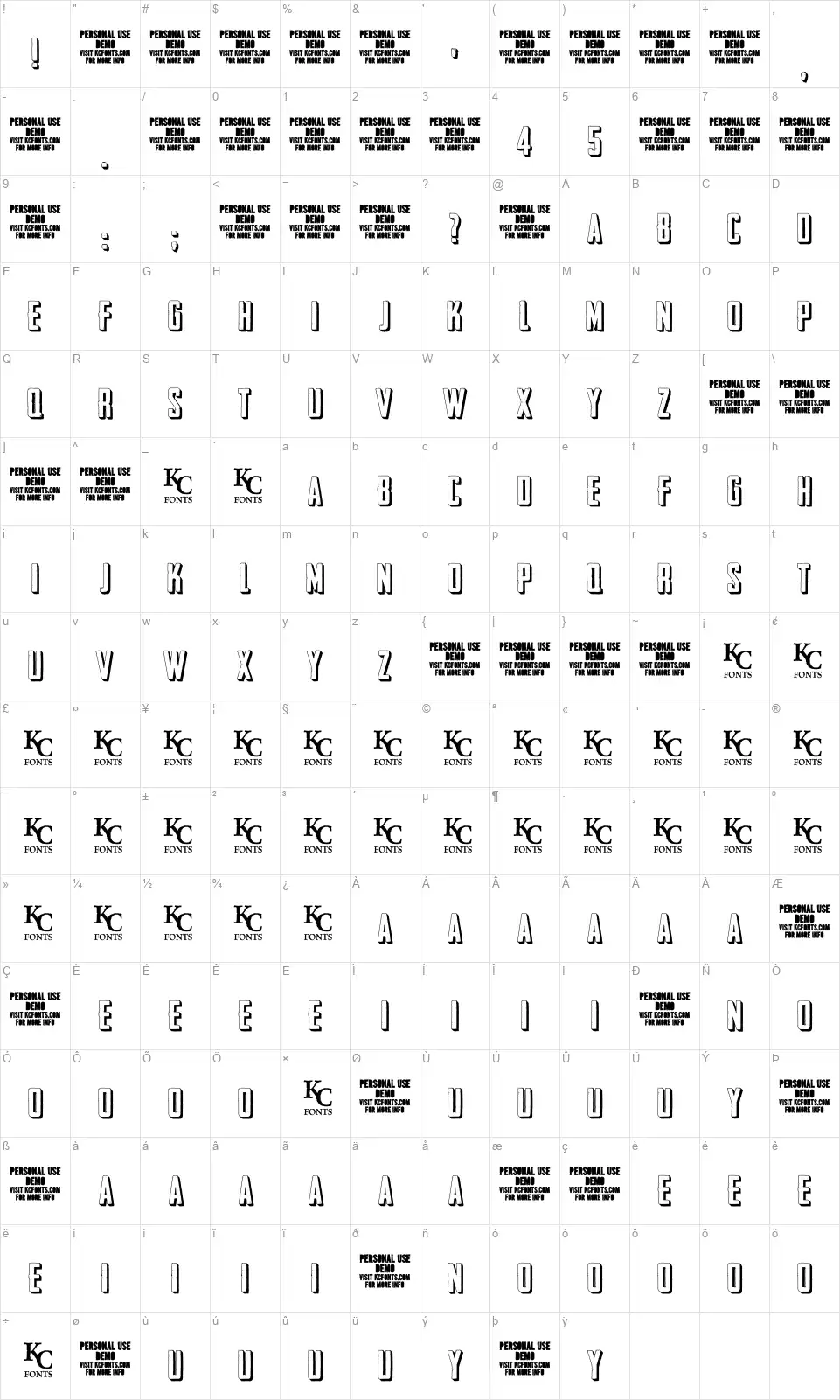 Outliner No.45font character map