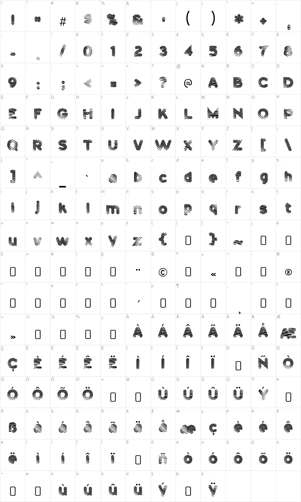 PantsPatrol-Regularfont character map