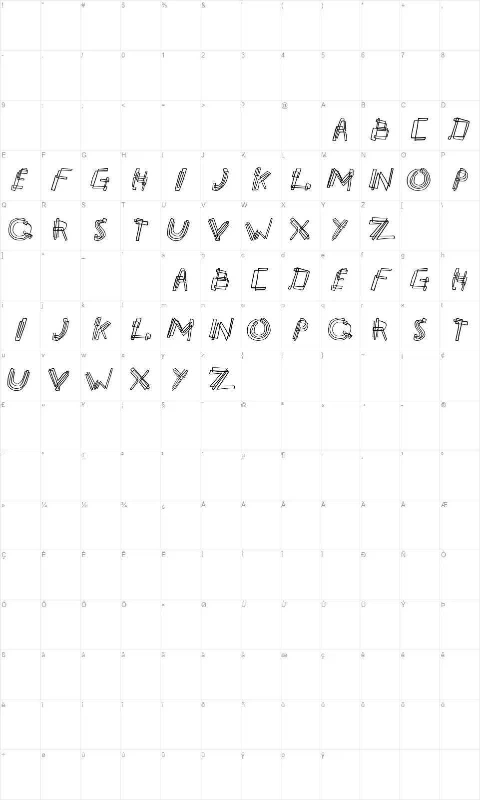 Partylinefont character map