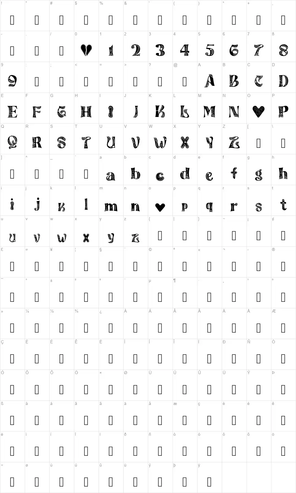 Peanutss Stole Mapa de caracteres Peanutss Stolefont character map