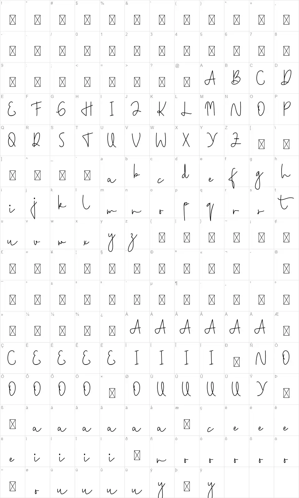 Pep Talk Scriptfont character map