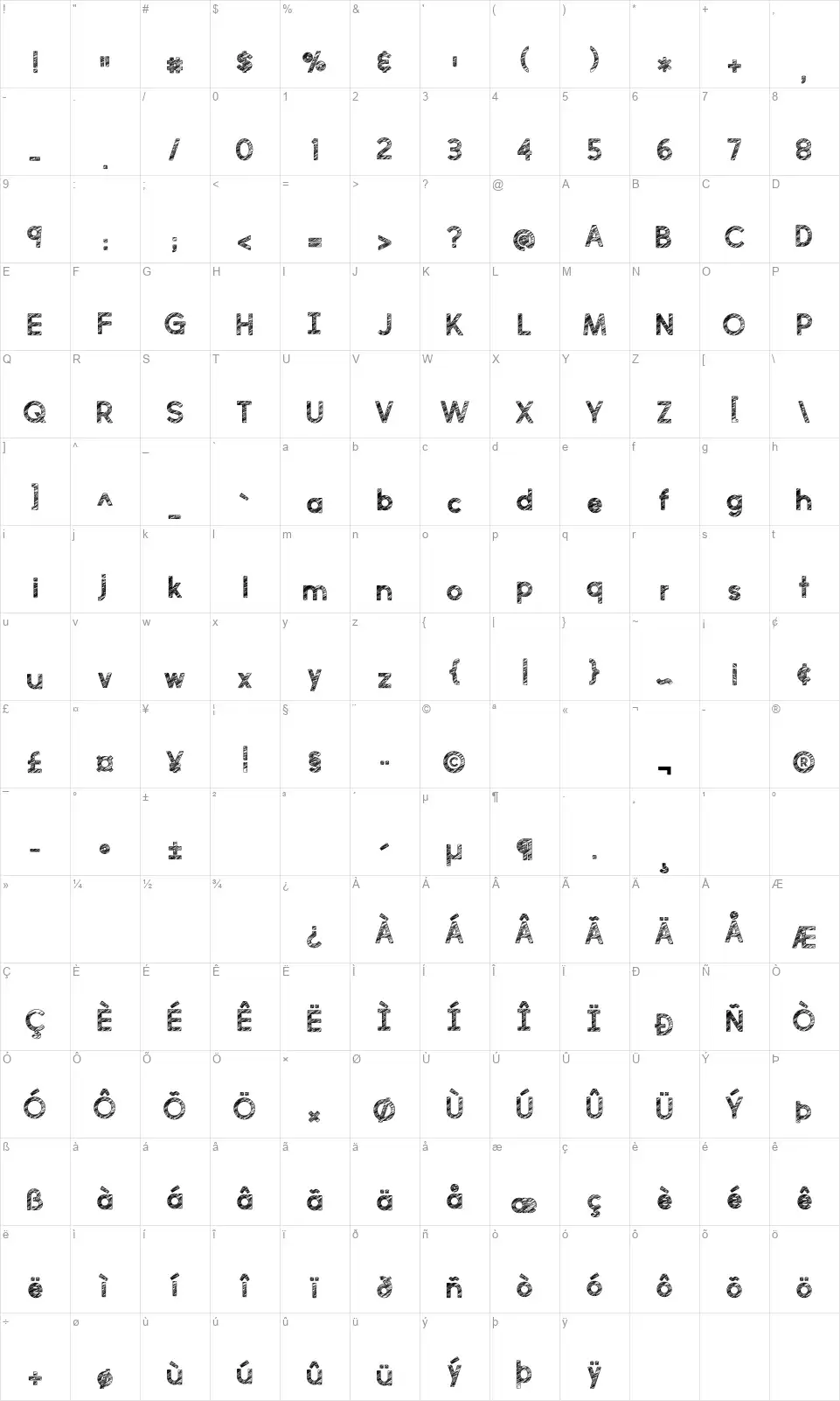 Perfectly Scratchyfont character map