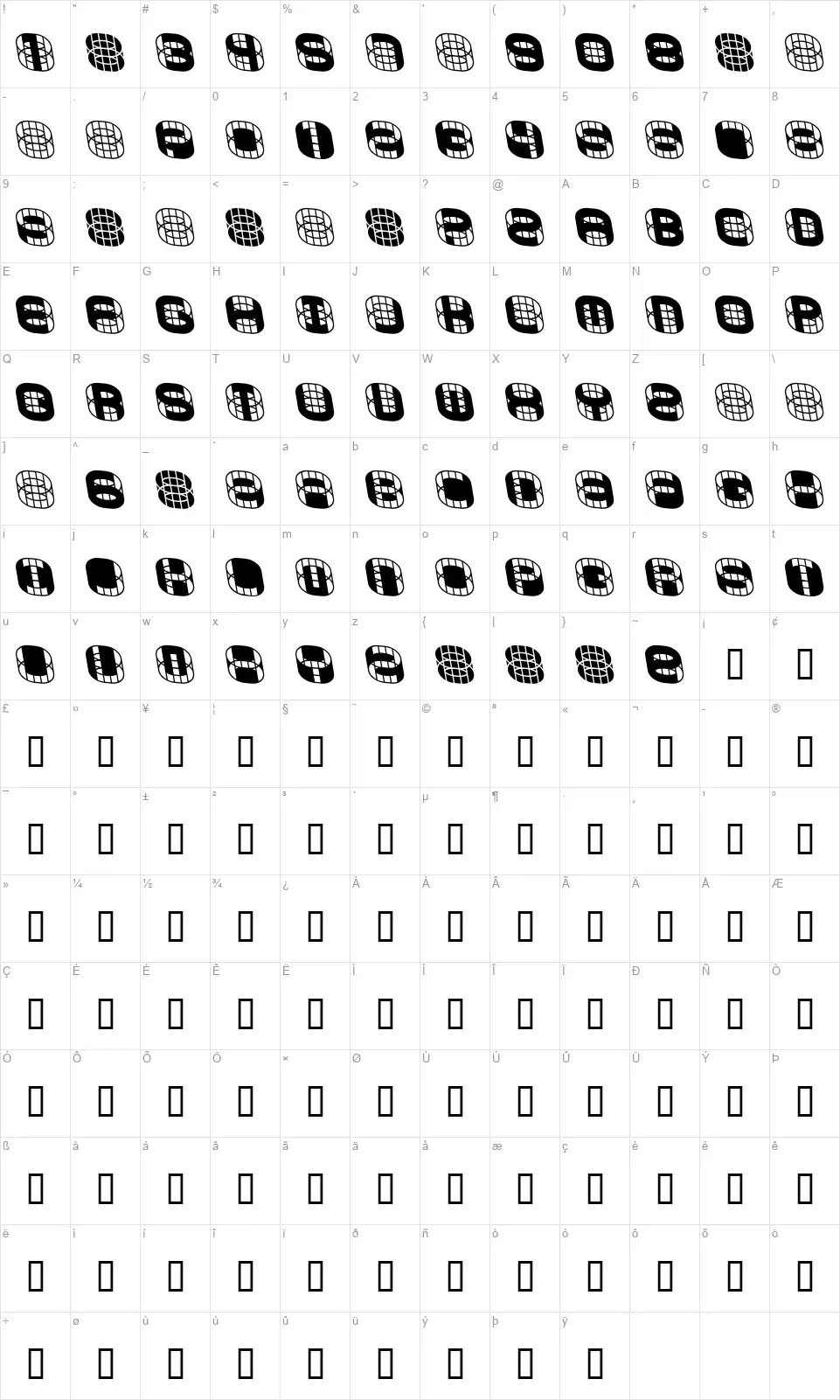 Phoniefont character map