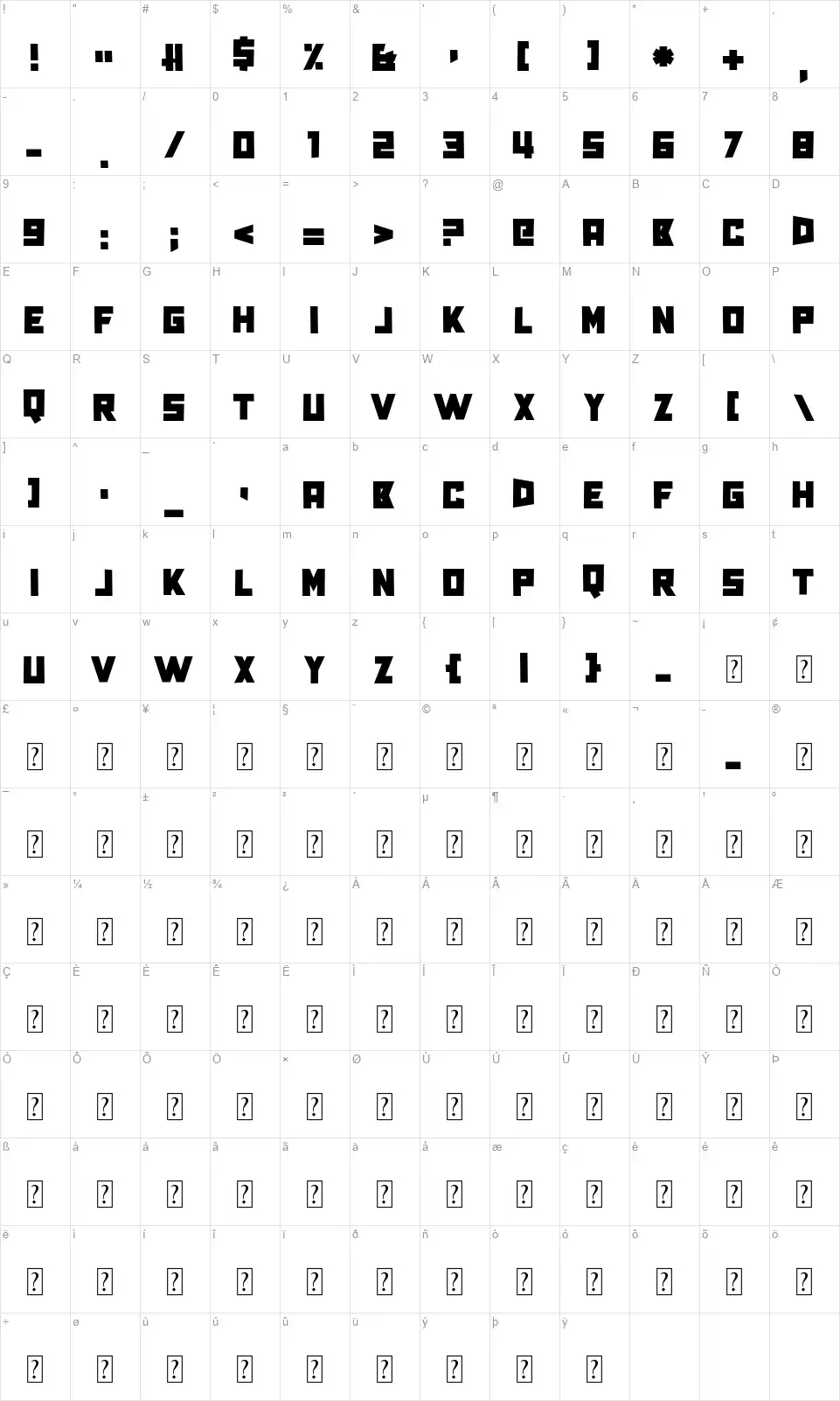 Pink and Crimsonfont character map