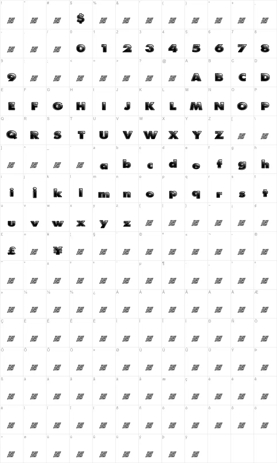Pit Stopfont character map