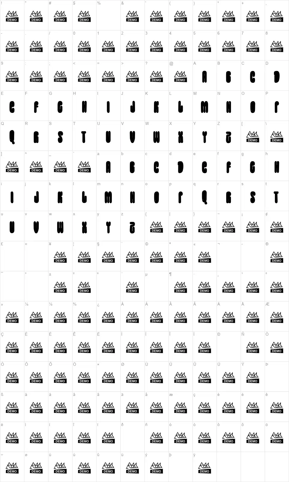 Plopfont character map