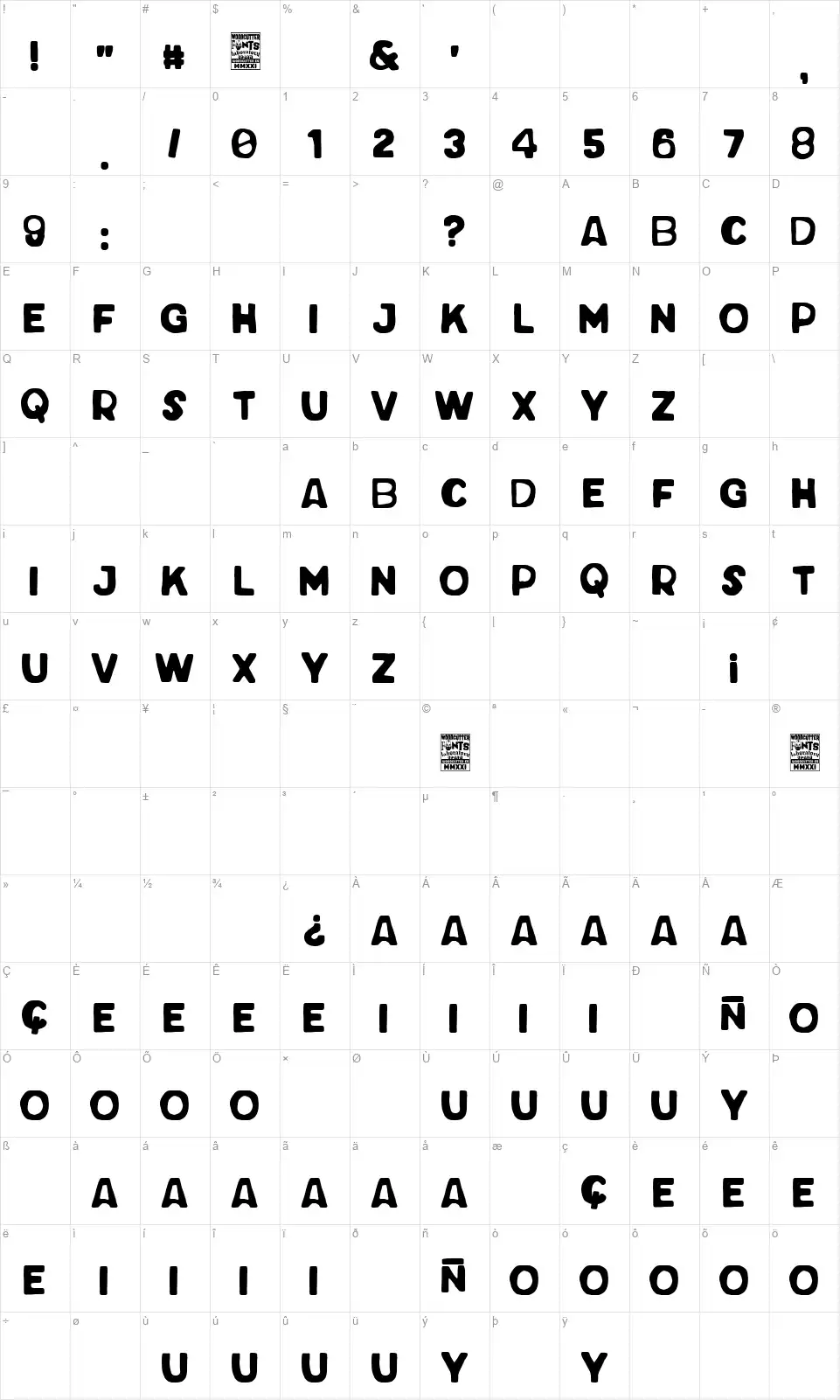 Pop Summer Festfont character map