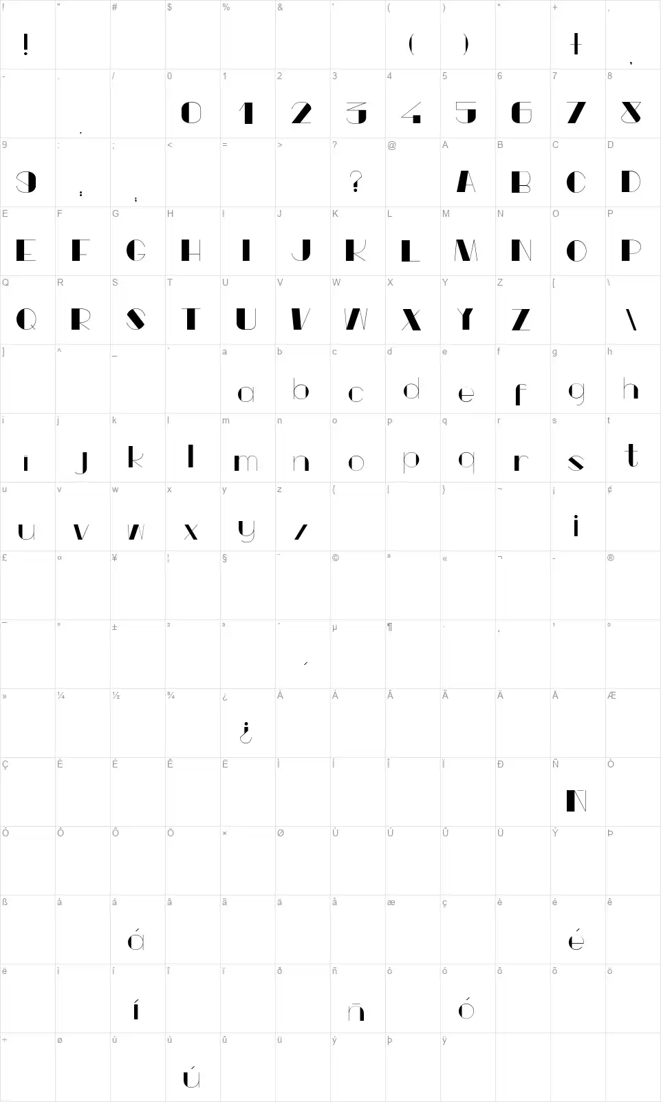Popeye Typefont character map