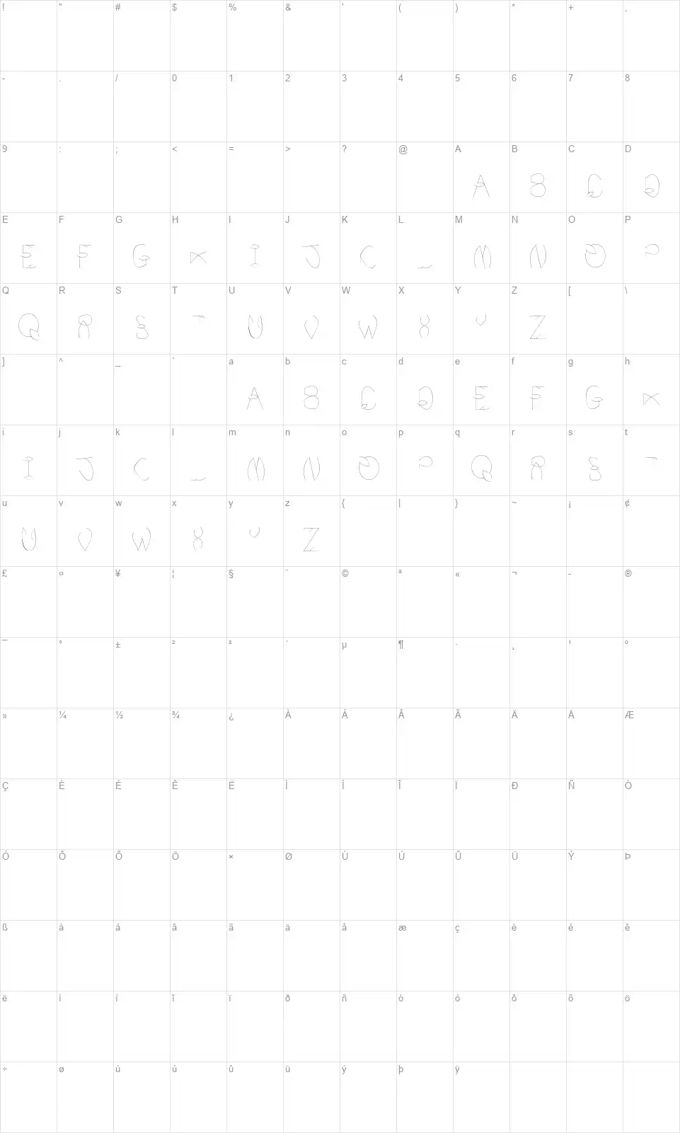 Precisely Precisefont character map