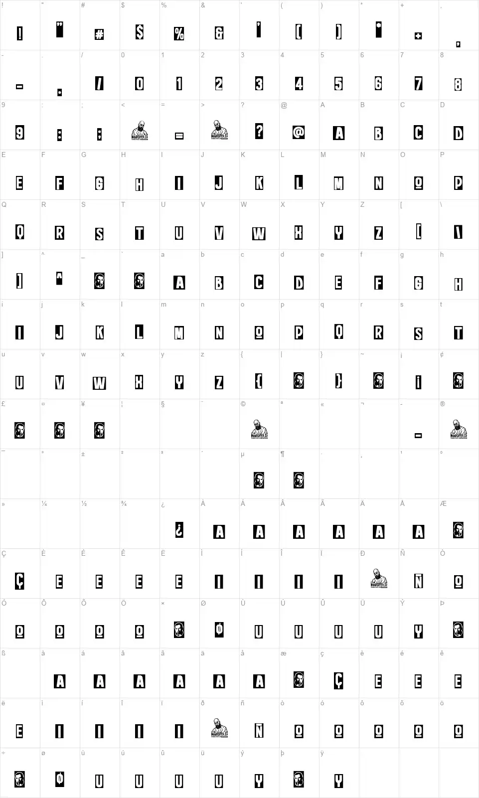 President Nixonfont character map